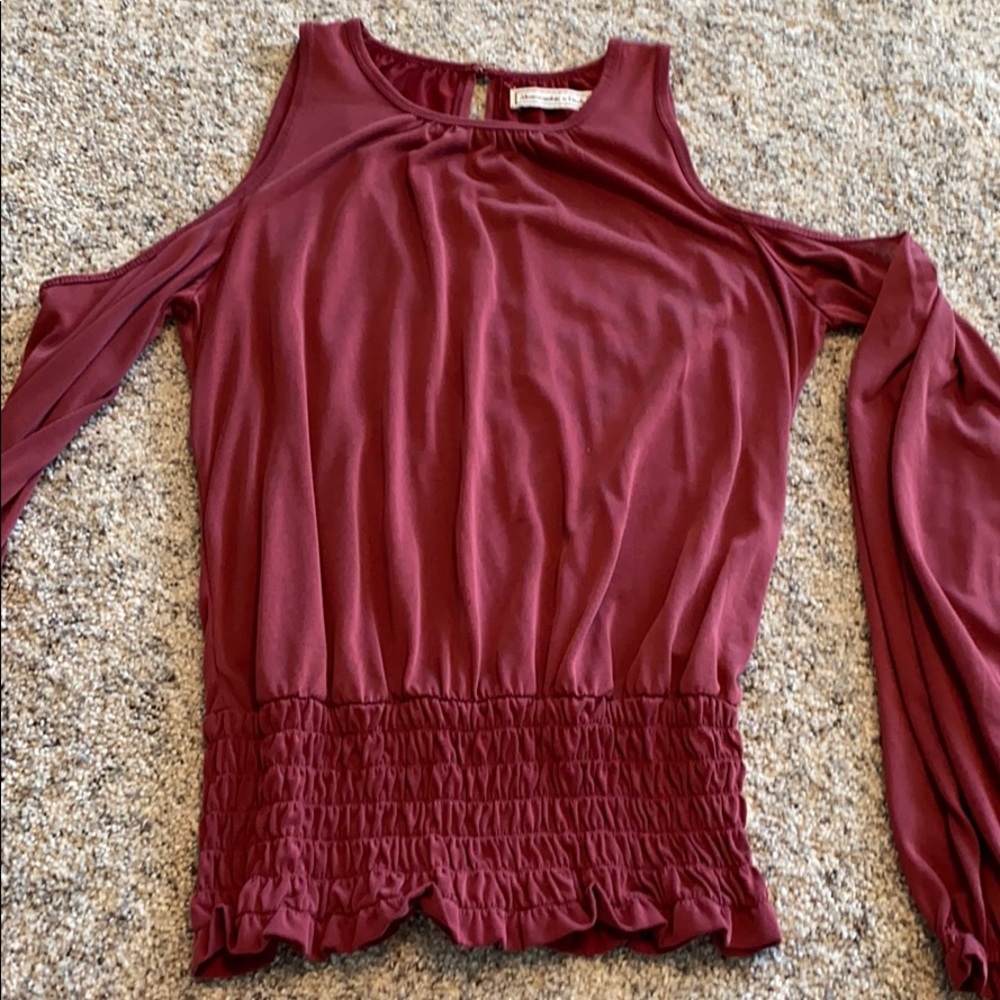 Maroon Abercrombie Shoulderless Long Sleeve Top